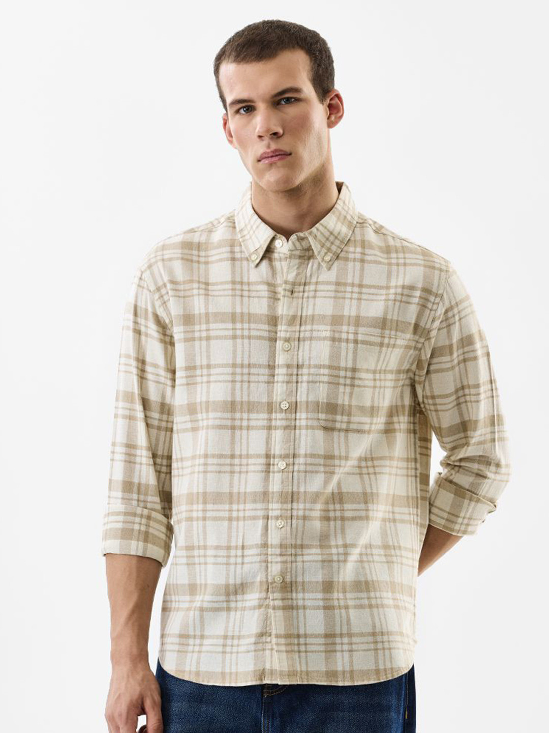 Snitch Checked Cotton Linen Casual Shirt
