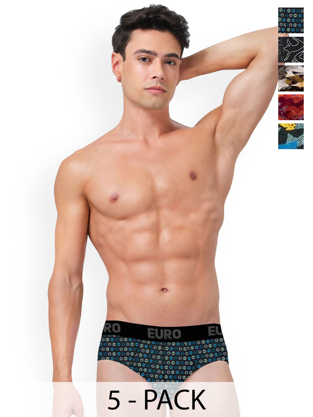 Euro Pack Of 6 Assorted Pure Cotton Mid-Rise Basic Briefs Euro-Micra-Printed-Brief-6