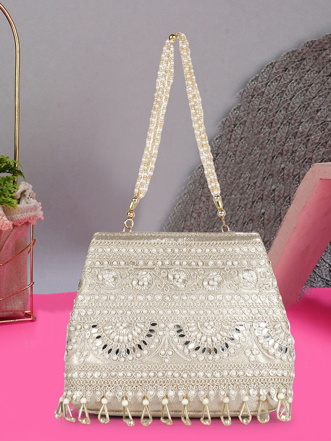 NEVIS Women Embroidered Synthetic Shoulder Strap Purse Clutch