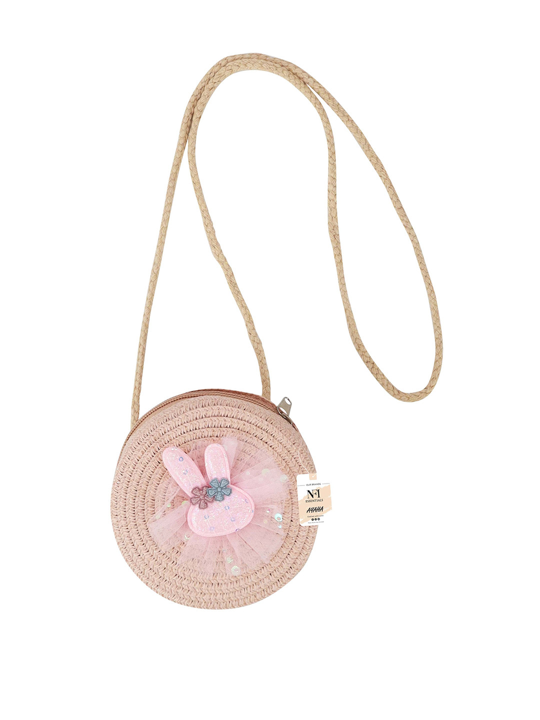 NFI essentials Embellished Structured Sling Bag With Bow Detail Jute Bag