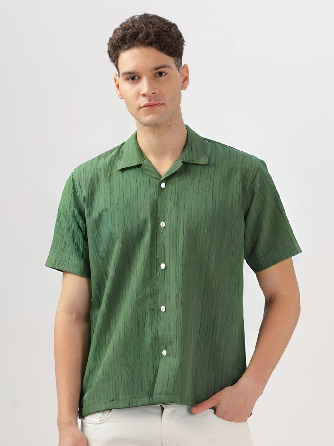 URBANICE Regular Fit Textured Cutaway Collar Casual Shirt