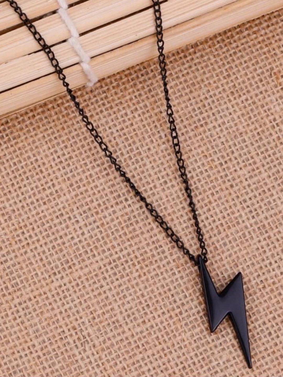 RSPR Square Stainless Steel Lightning Spark Flash Shaped Pendant With Chain