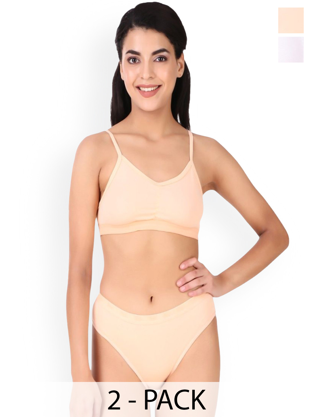 EMPISTO Pack Of 2 Underwired Non Padded Lingerie Set SRE-TINA-SET-WHITE-PEACH-30