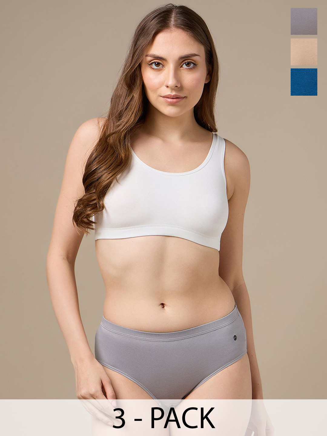 URBAN ADVENTURE Pack Of 3 Mid-Rise Hipster Briefs 3UAW-001(SKIN-GREY-LAGOON)