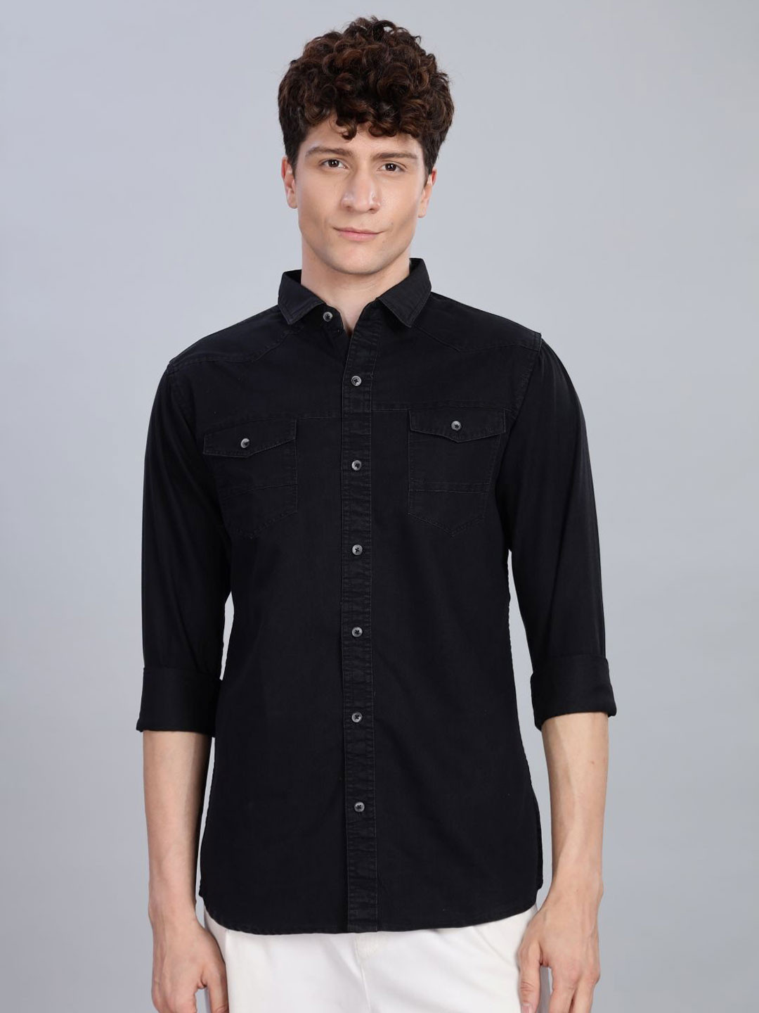 7TH LEGION Spread Collar Smart Denim Cotton Casual Shirt