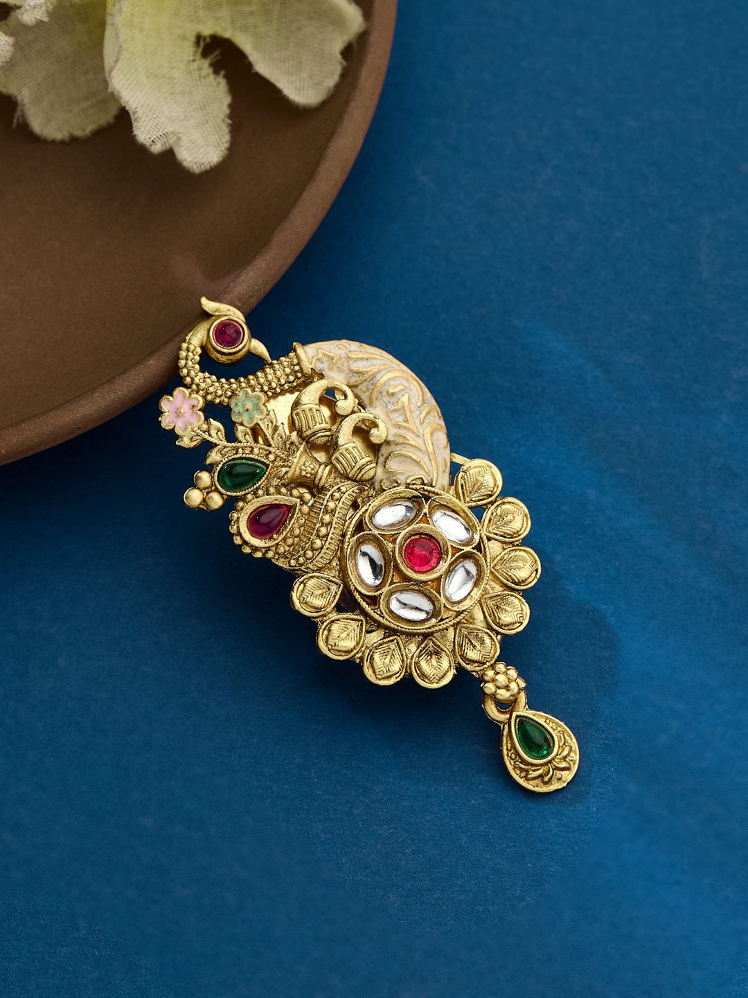 ATIBELLE Gold-Plated Kundan Studded Saree Clip