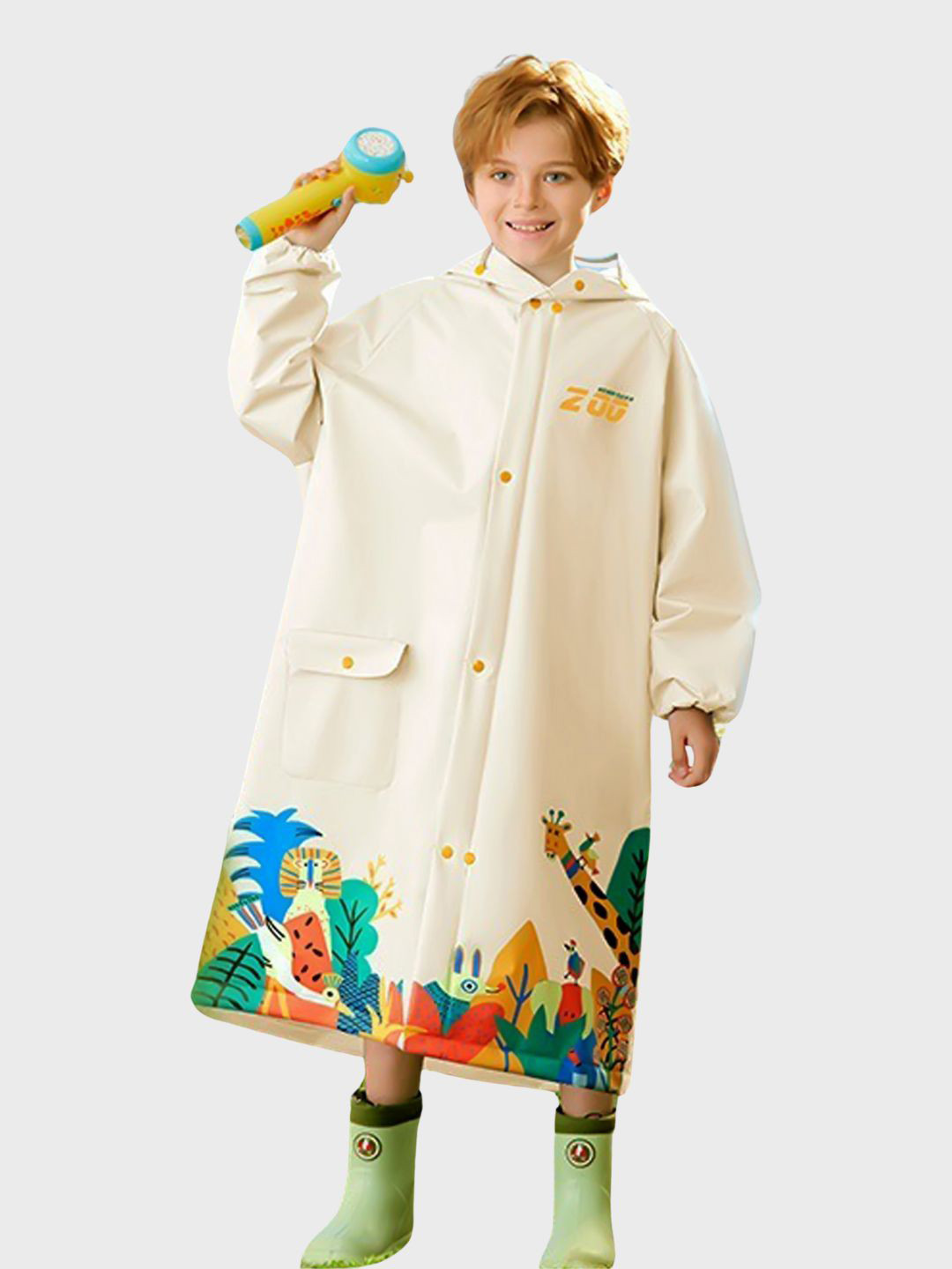 Little Surprise Box LLP Kids & Teens Cream Animal Print Lnee Length Raincoat