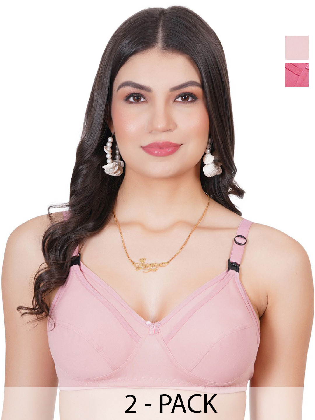 Liigne Pack Of 2 Solid Full Coverage Non Padded All Day Comfort Cotton Maternity Bra