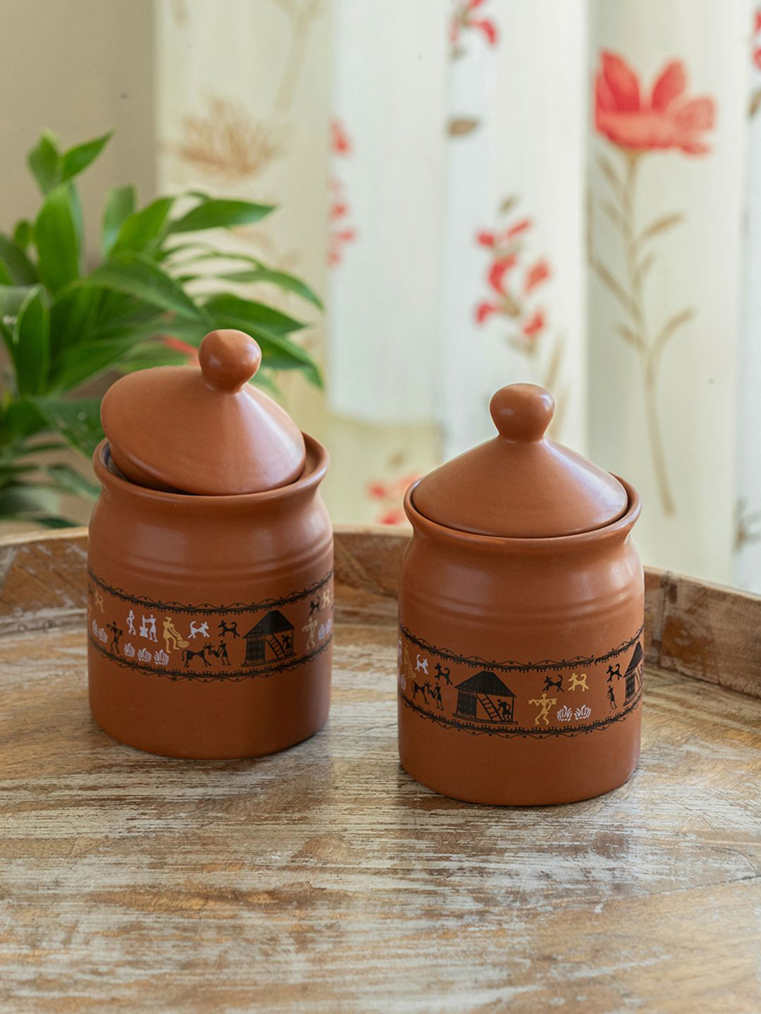 ExclusiveLane Brown 2 Pieces Ceramic Ceramic Pickle & Chutney Jar