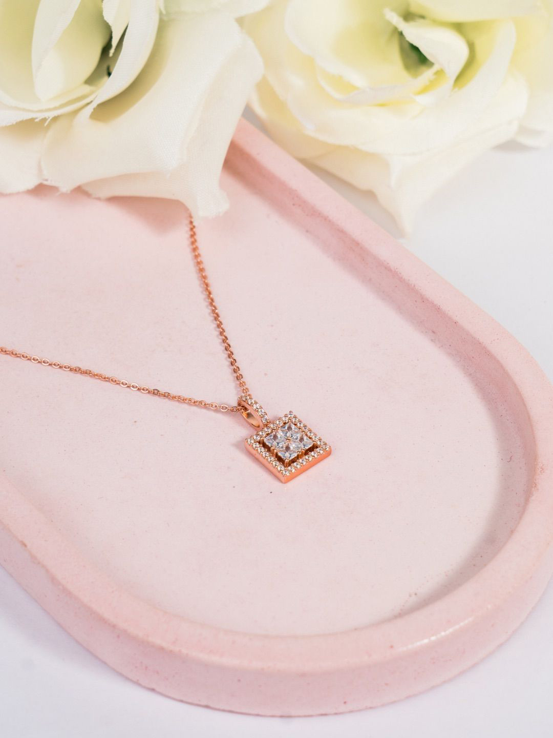 Tora Rose Gold-Plated Cubic Zirconia-Studded Square Pendants With Chains