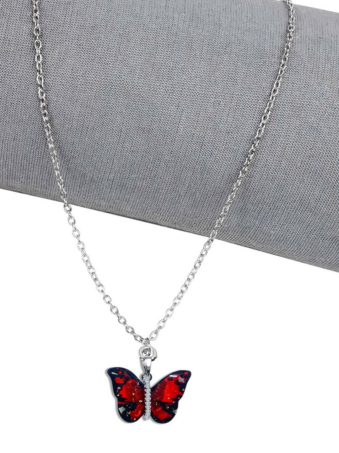Utkarsh Butterfly Stainless Steel Artificial Stones Studded Butterfly Pendants with Chains