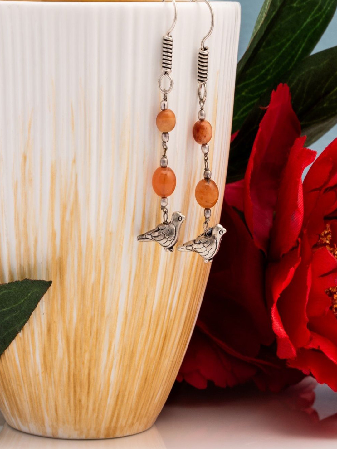 Shrim jewels Jasper Beads & Bird Charms Contemporary Drop Earrings
