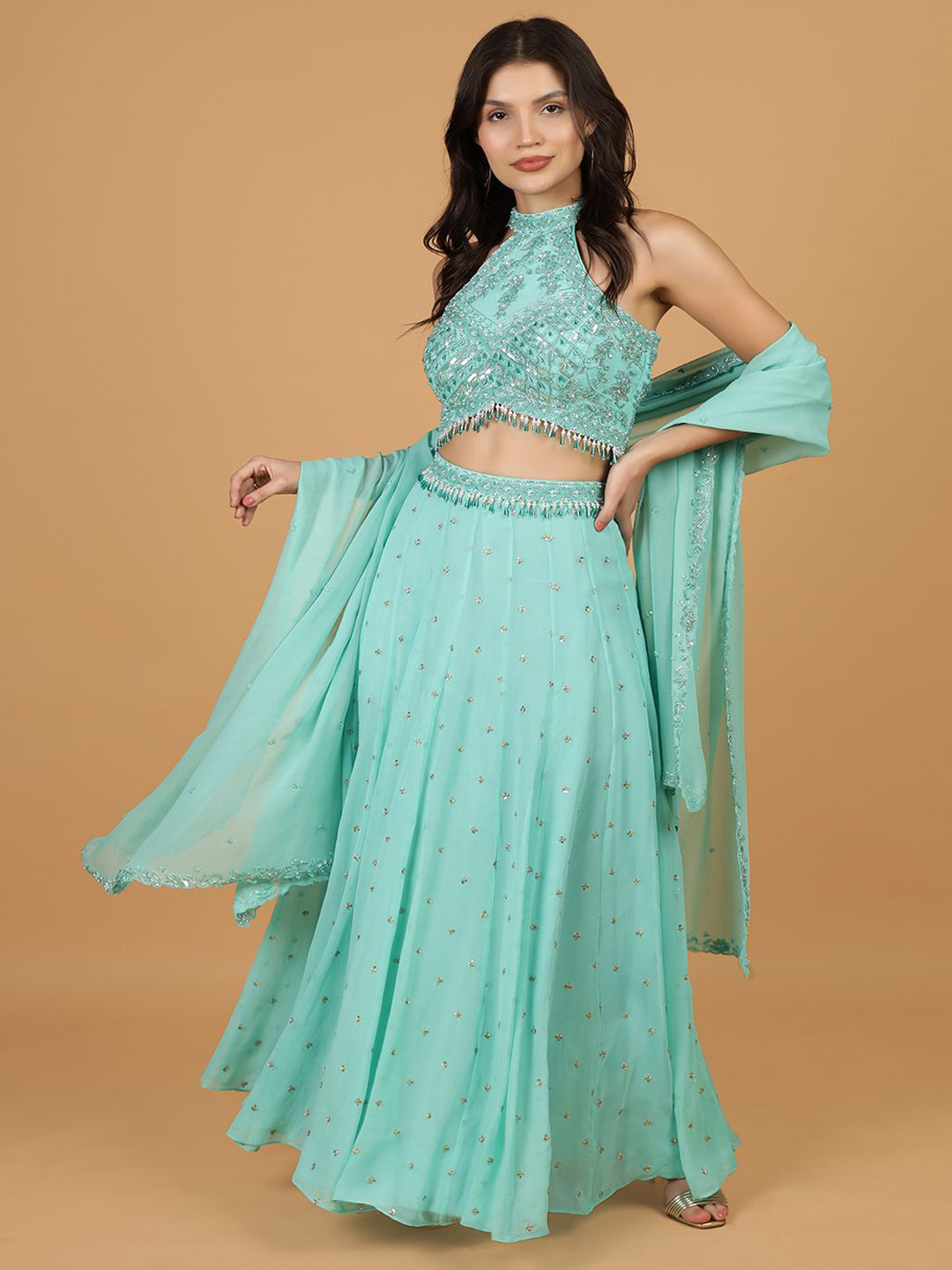 MILU MADAN Embroidered Beads and Stones Lehenga Choli With Dupatta