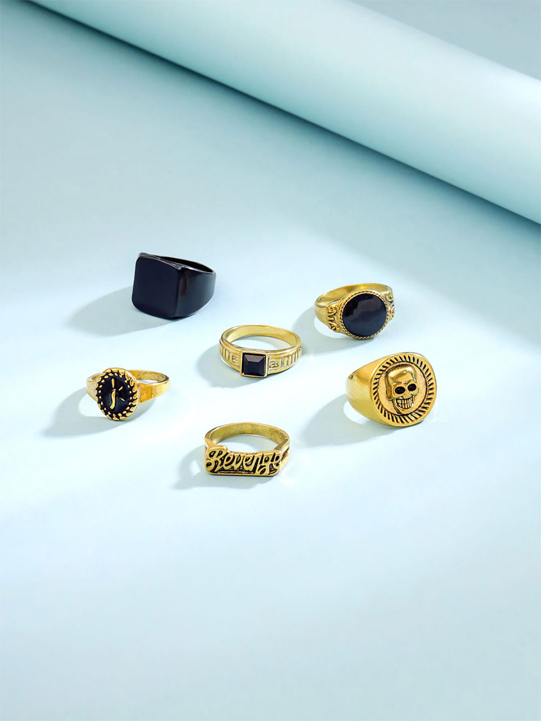 Yellow Chimes Set Of 6 Gold-Plated Stackable Finger Rings