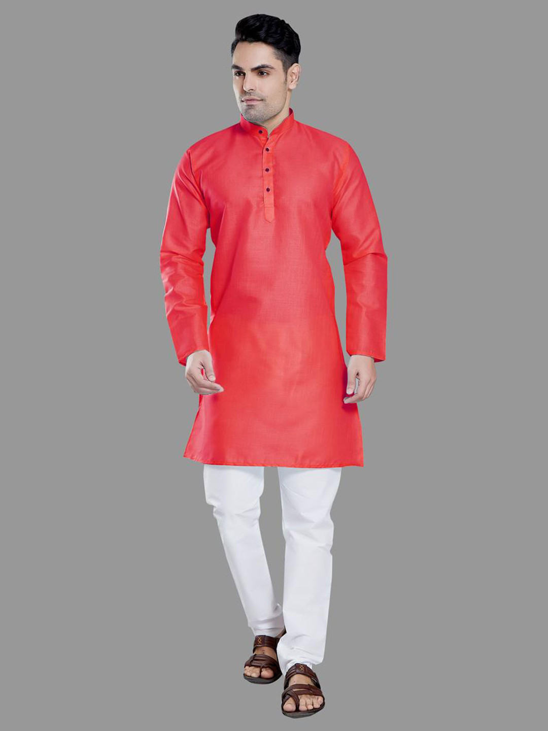 PulseIQ Pink Cotton Blend Solid Kurta Sets