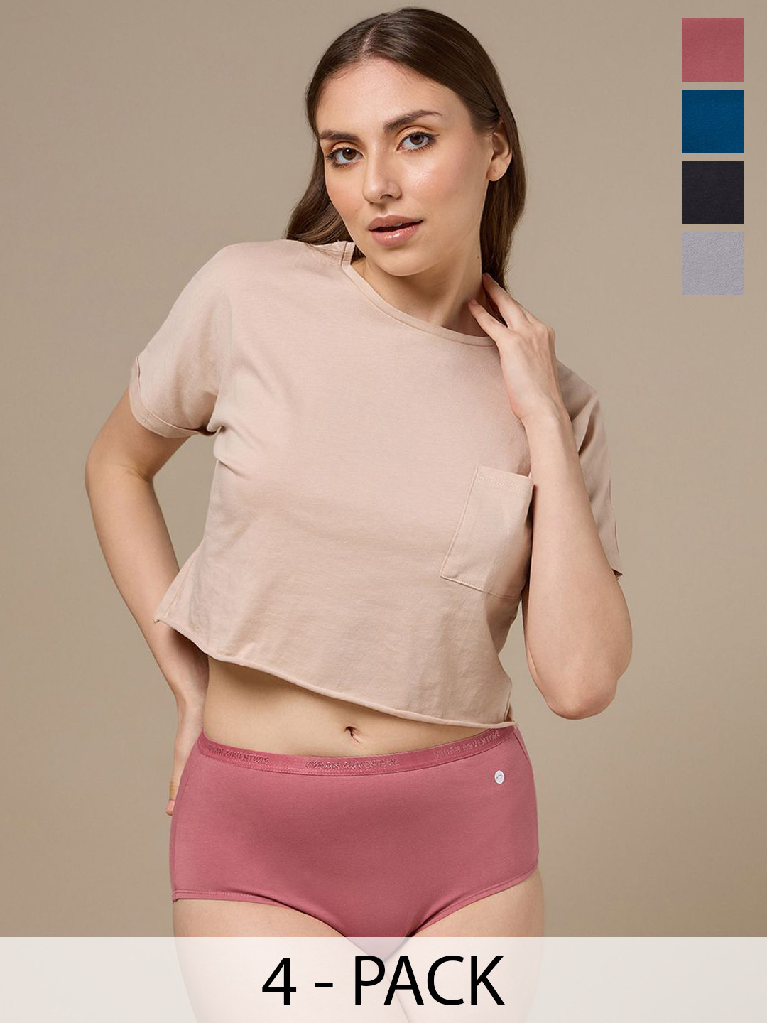 URBAN ADVENTURE Pack Of 5 High-Rise Hipster Briefs 5UAW-006(BLK-GRY-LAGN-ICE-ROSE)