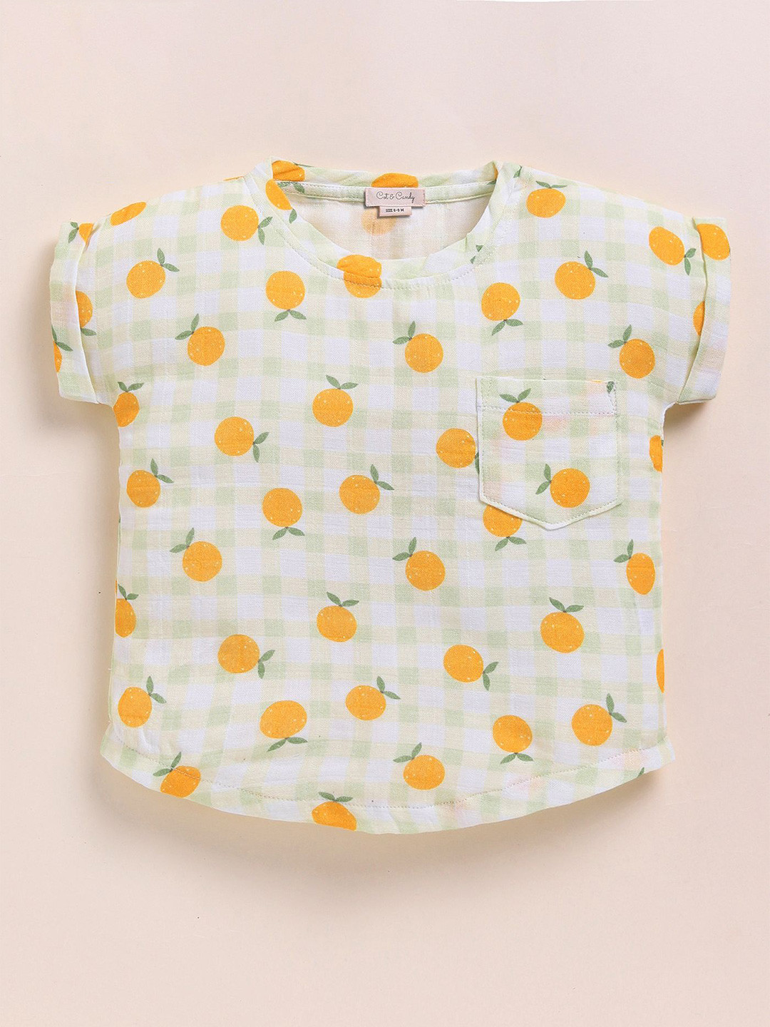 COT & CANDY Kids Yellow Organic Cotton Half sleeves Round Neck Regular Printed Top