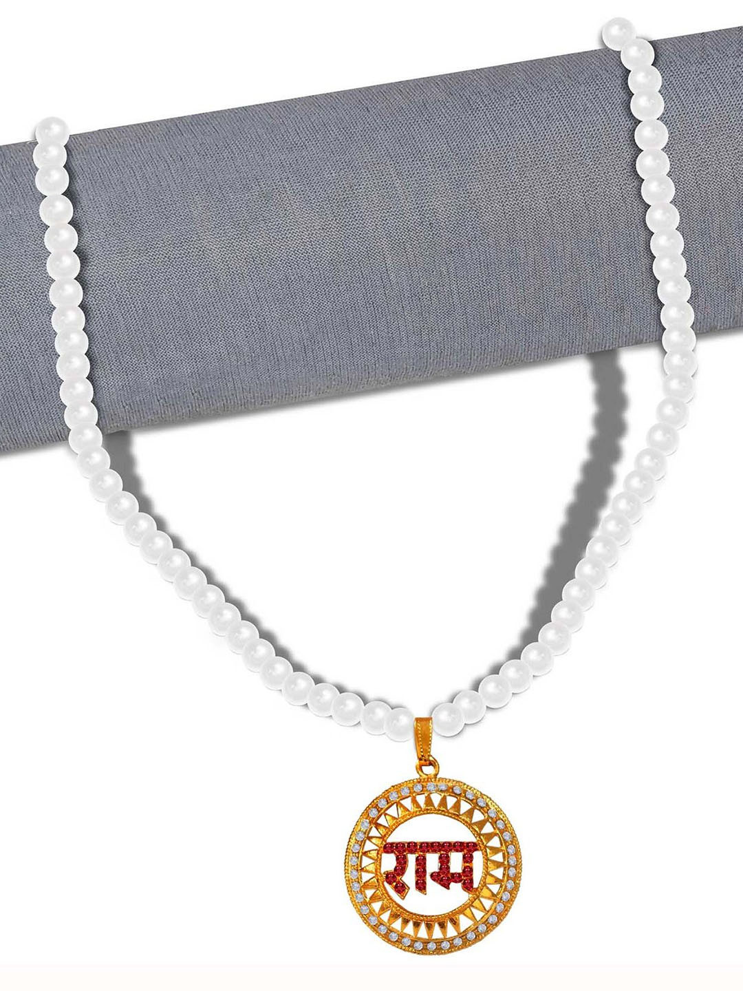 Utkarsh Jai Shri Ram Stainless Steel Stones Studded & Beaded Circular Shaped Pendant