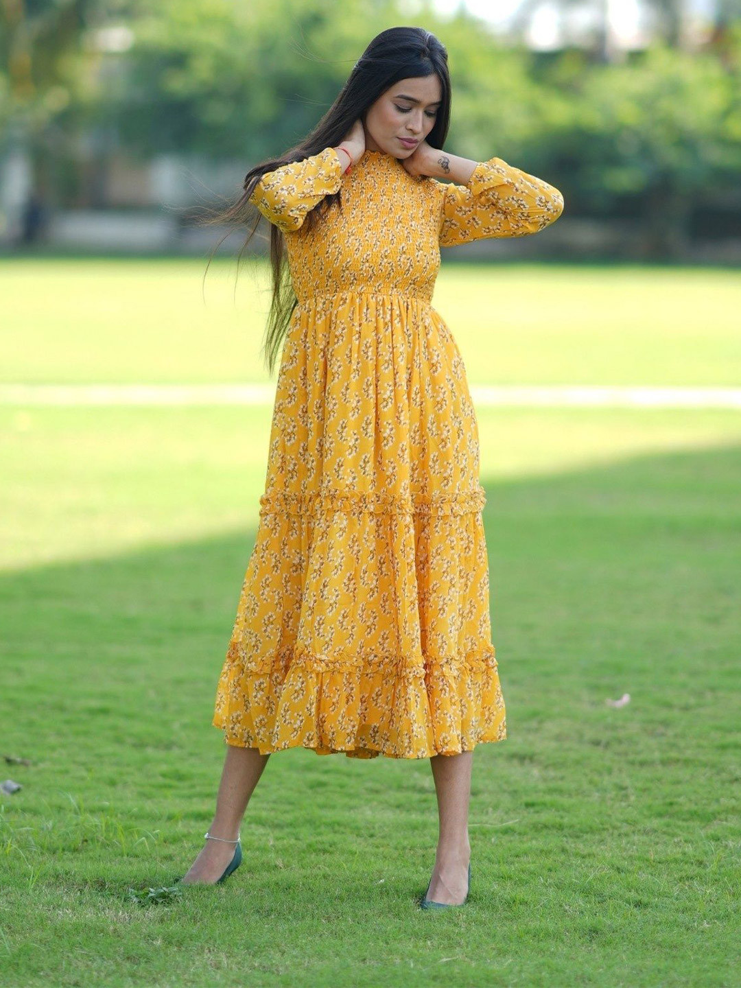 NOUN Tessa Women Floral Printed Georgette Fit & Flare Midi Dress