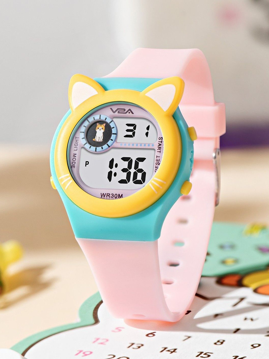 V2A Kids Printed Dial & Straps Digital Watch V2A-2710-Pink-Blue-0