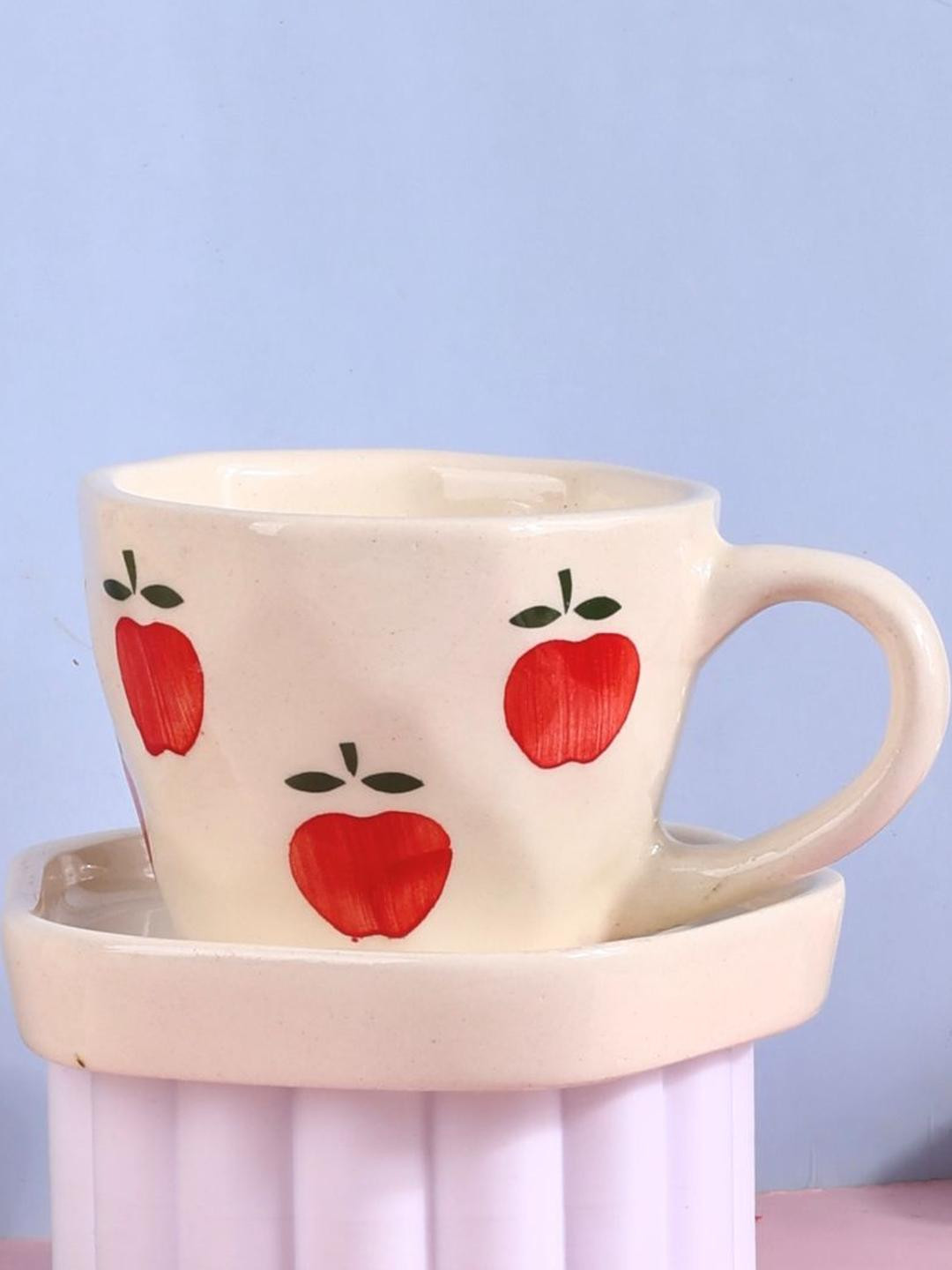 Olive Home Accents Printed Stoneware Glossy Cup and Snack Plate set