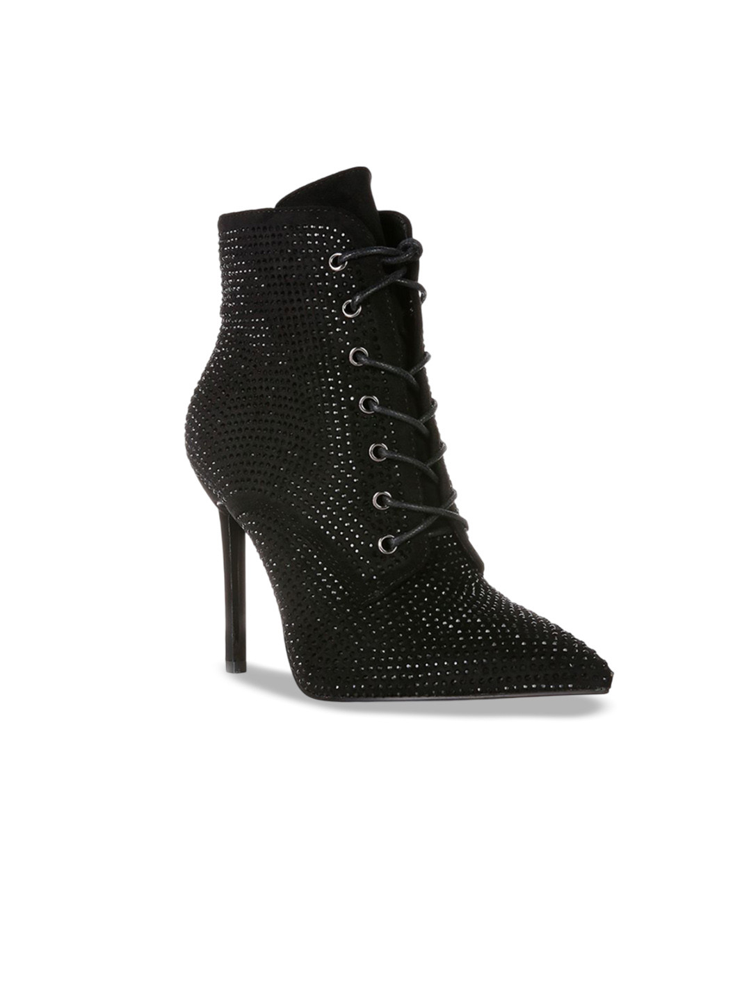 London Rag Women Rhinestones Embellished Pointed-Heeled Stiletto Boots