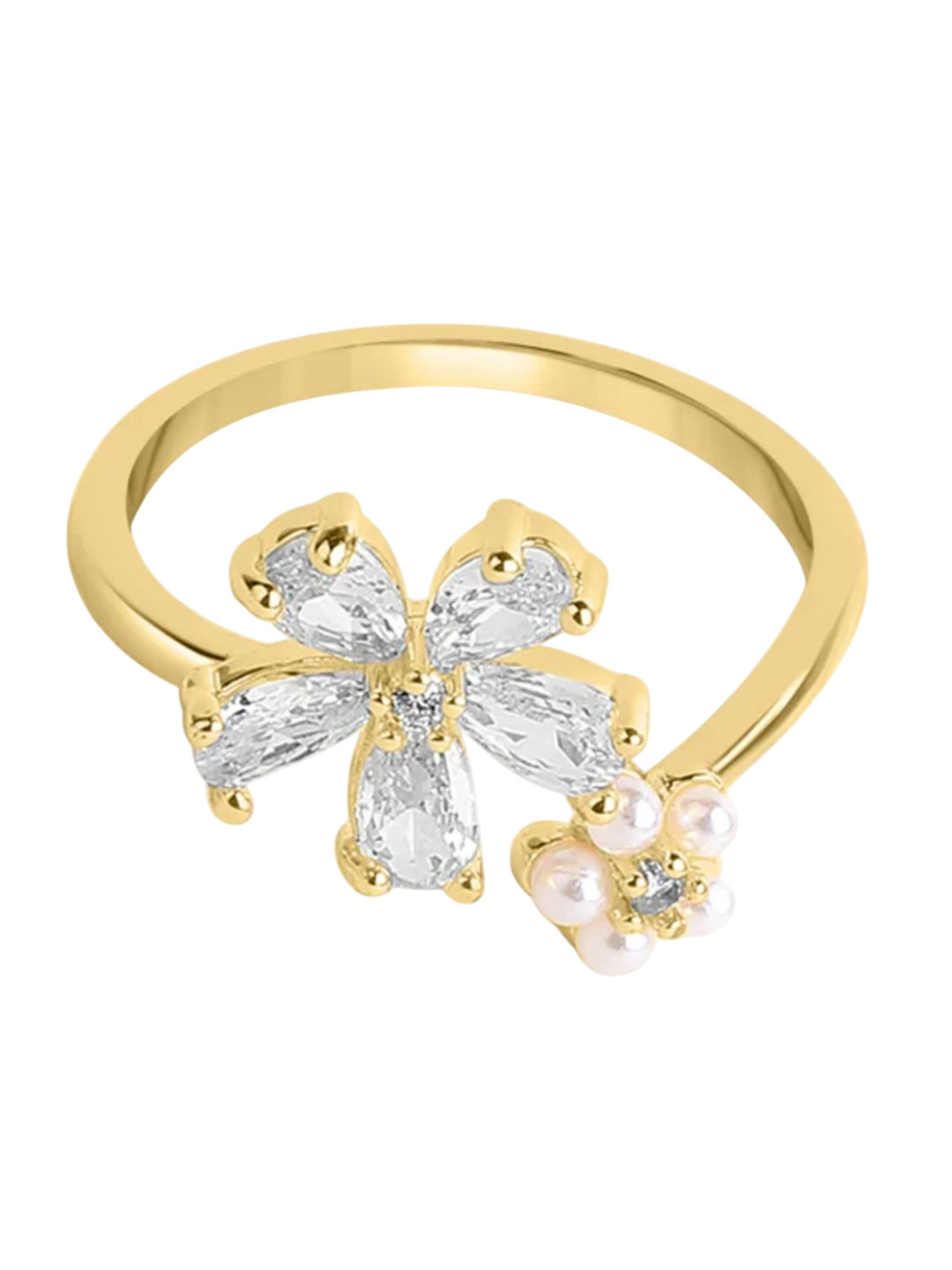 FAB COUTURE Gold-Plated Zircon-Studded Adjustable Crystal Blossom Finger Ring