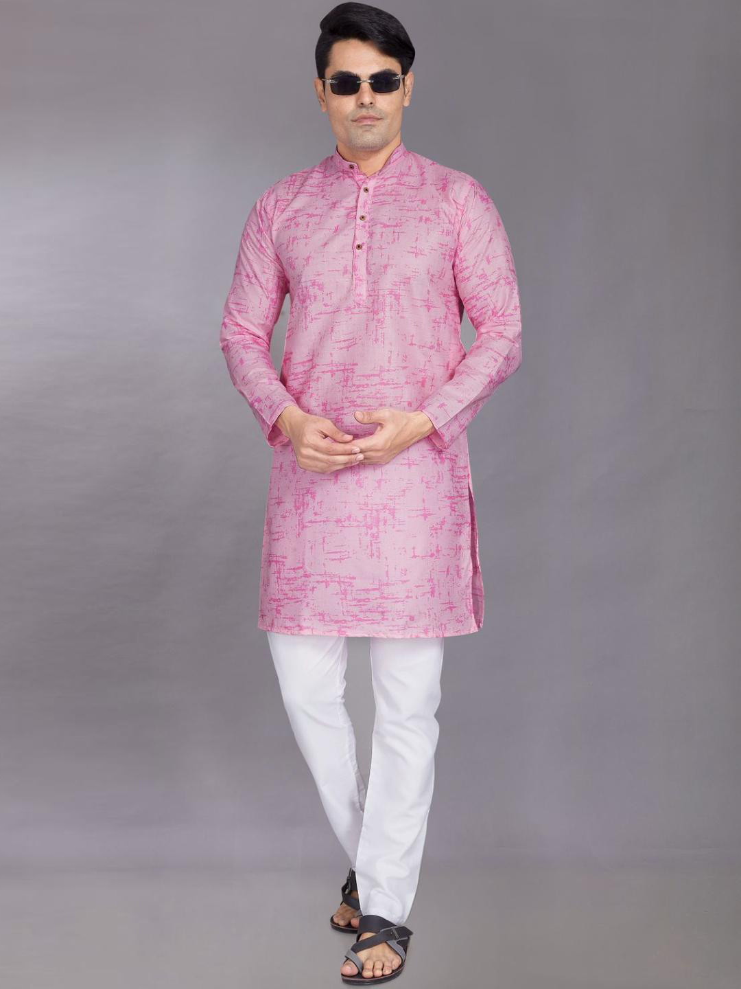 PulseIQ Pink Cotton Blend Solid Kurta Sets