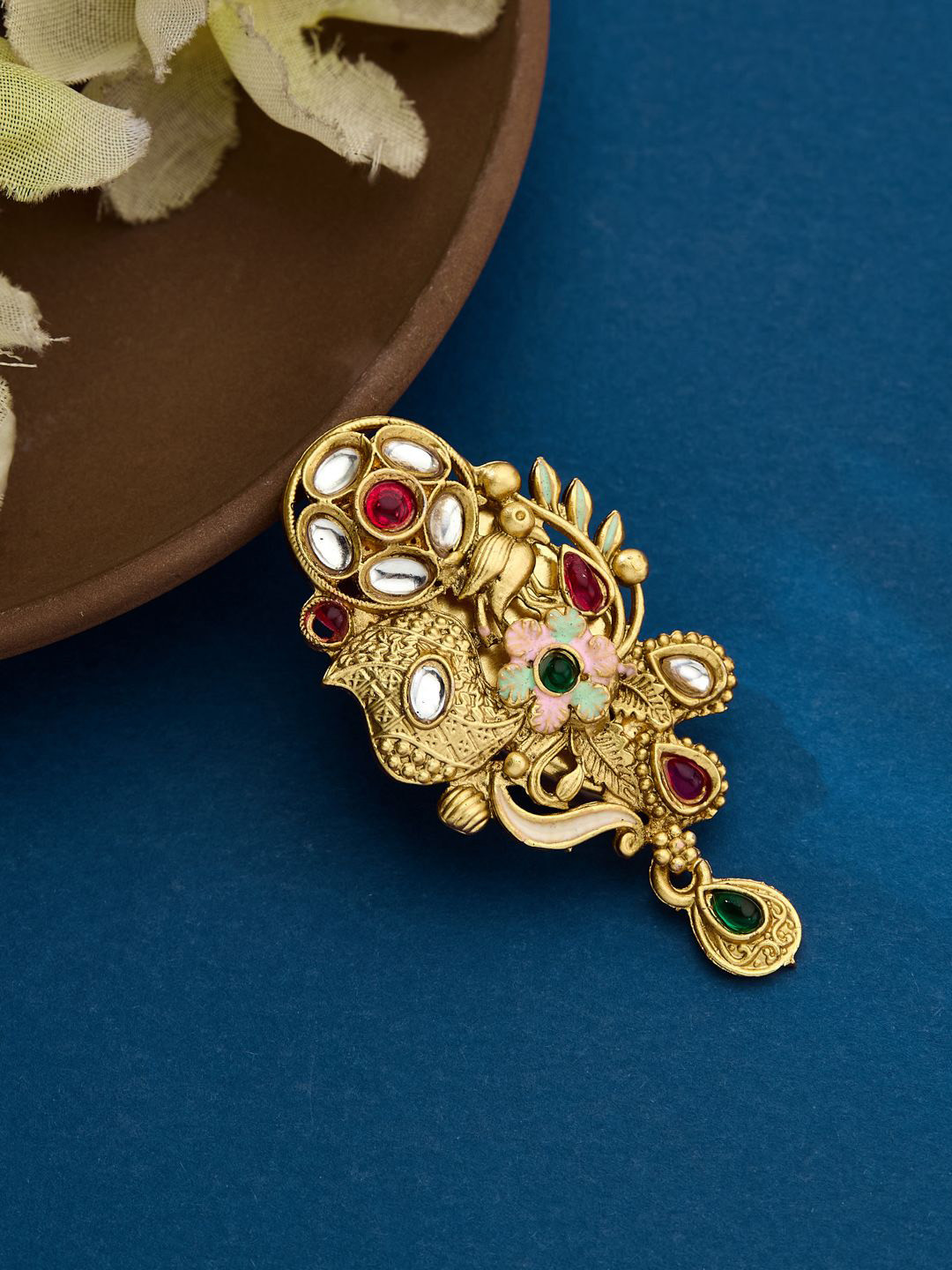 ATIBELLE Gold-Plated Kundan Studded Saree Clip