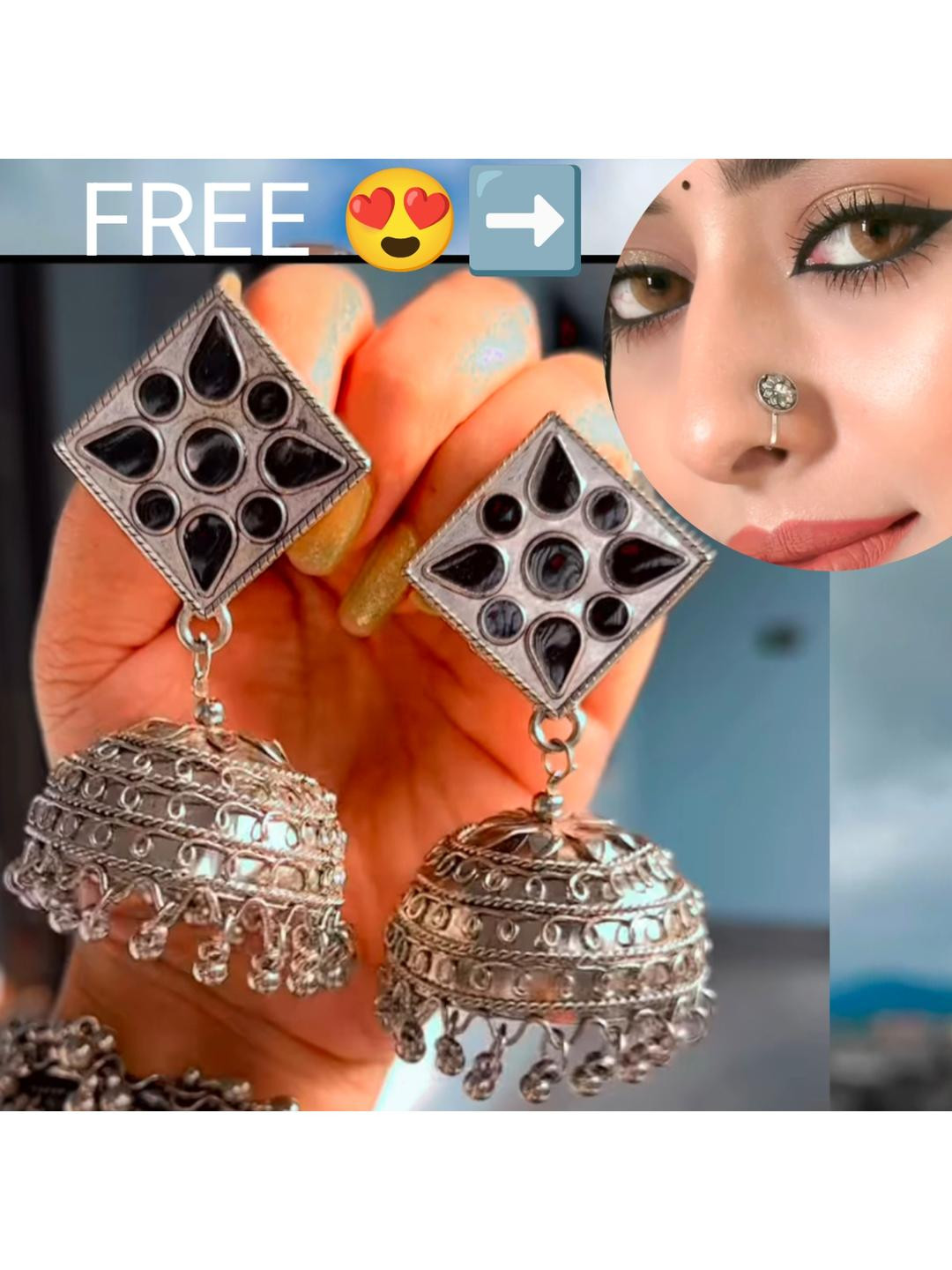 ISLANA Silver Oxidized Jhumkas Earrings