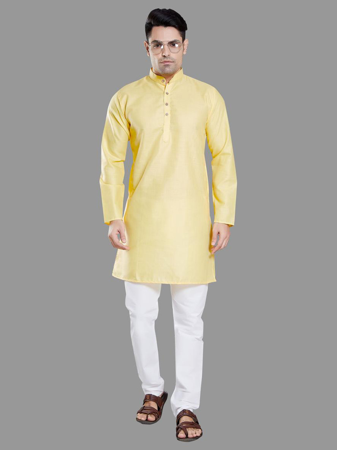 PulseIQ Off White Cotton Blend Solid Kurta Sets