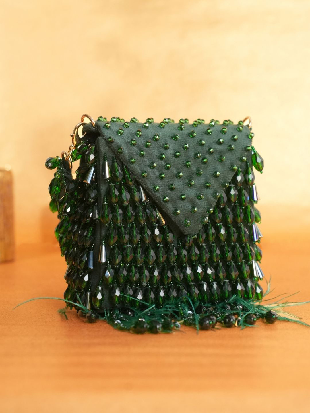 House of Kosha Luna Embellished Suede Structured Sling Bag