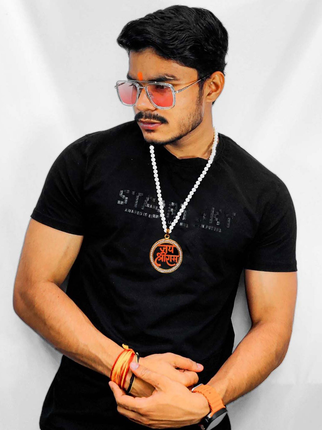 Utkarsh Big Size Round Diamond Nug Hindu God Lord Jai Shri Ram Locket Pendant Necklace