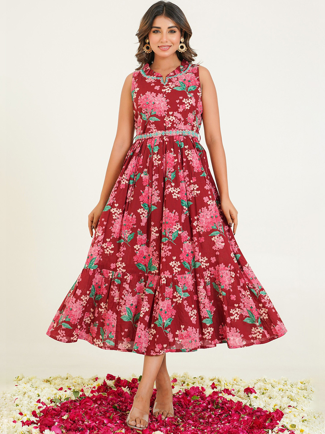 AUTUMN LANE Trinity Vermi Floral Printed Cotton Gown Midi Ethnic Dresses
