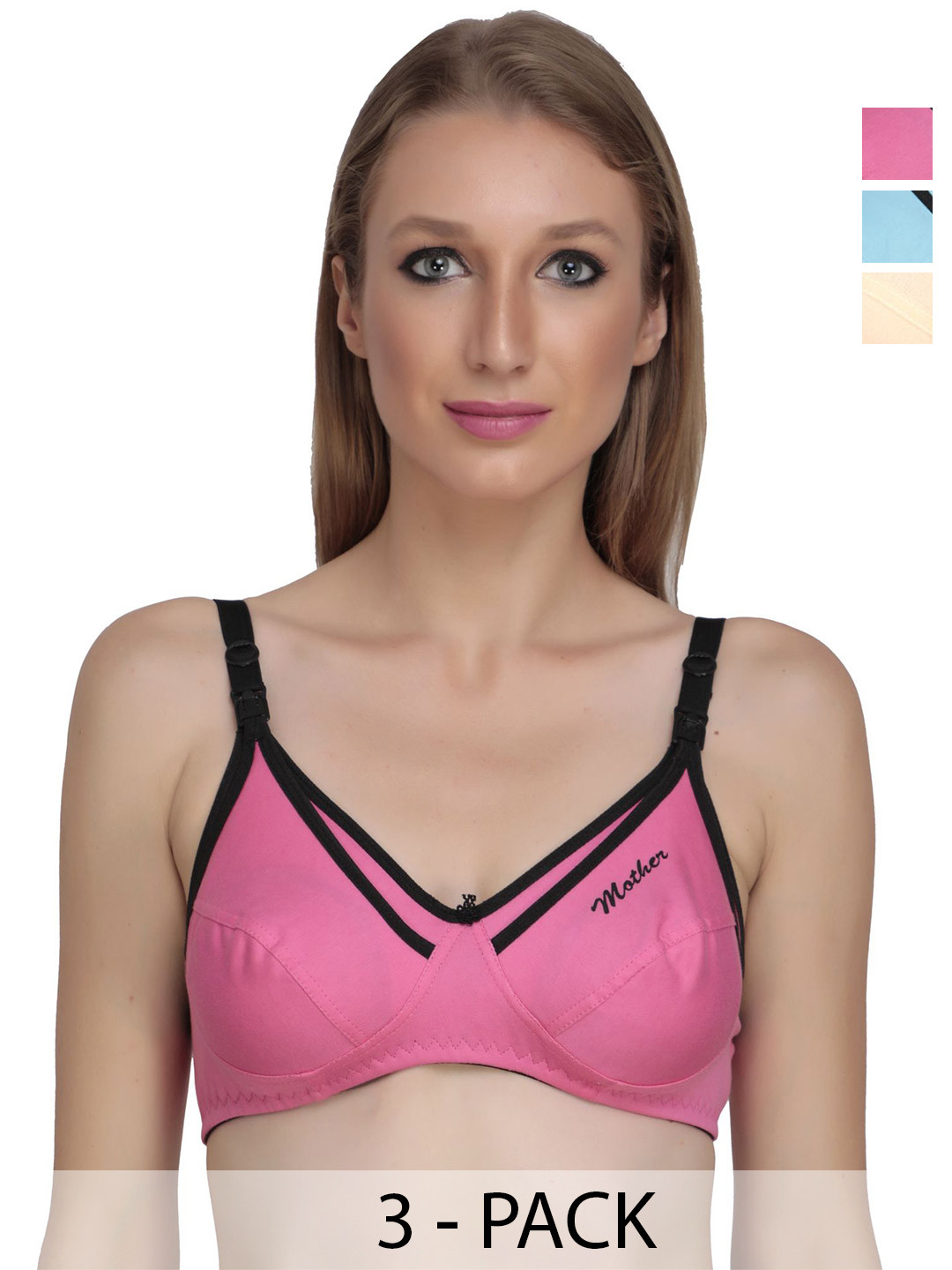 Liigne Pack Of 3 Full Coverage Non Padded Non-Wired Back Closure Maternity Bra