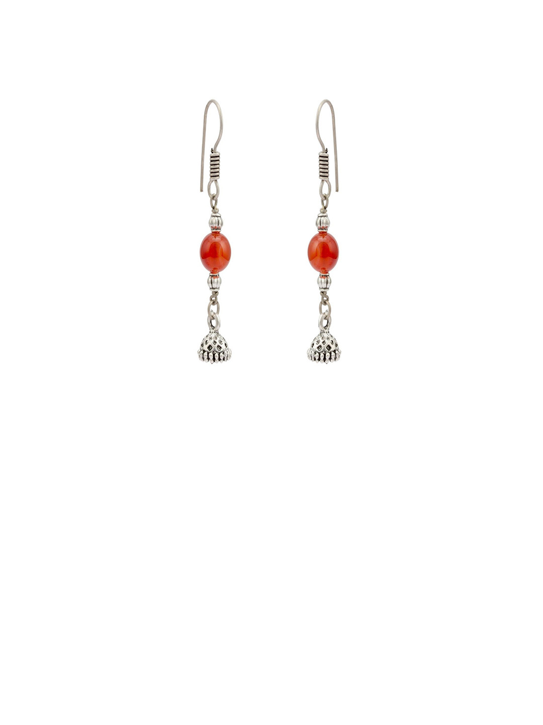Shrim jewels Red Carnelian Beads & Dome Charm Contemporary Drop Earrings