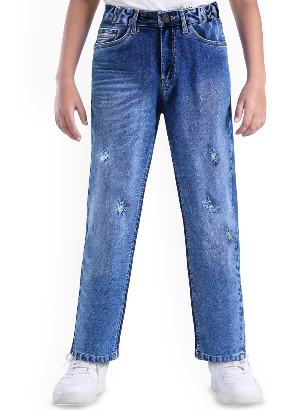 ARIAS By LARA DUTTA Boys Straight Fit Mid-Rise Low Distress Heavy Fade Denim Jeans