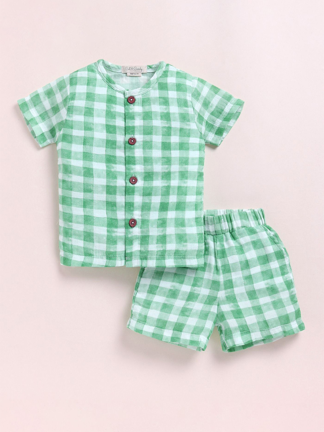 COT & CANDY Kids Checked Muslin Organic Cotton Shirt With Shorts
