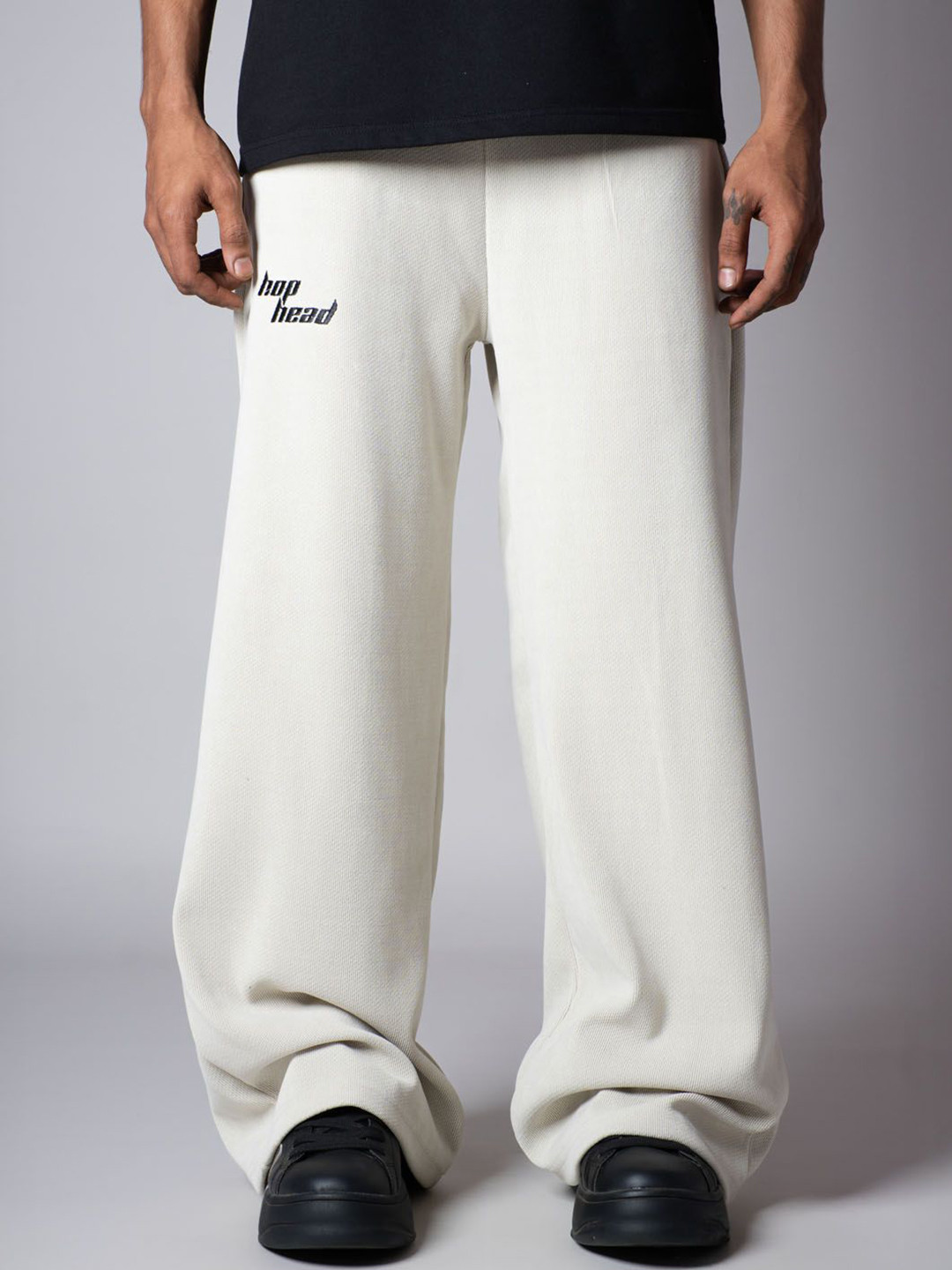 HOP HEAD Men Wide Leg Relaxed-Fit Cotton Trousers