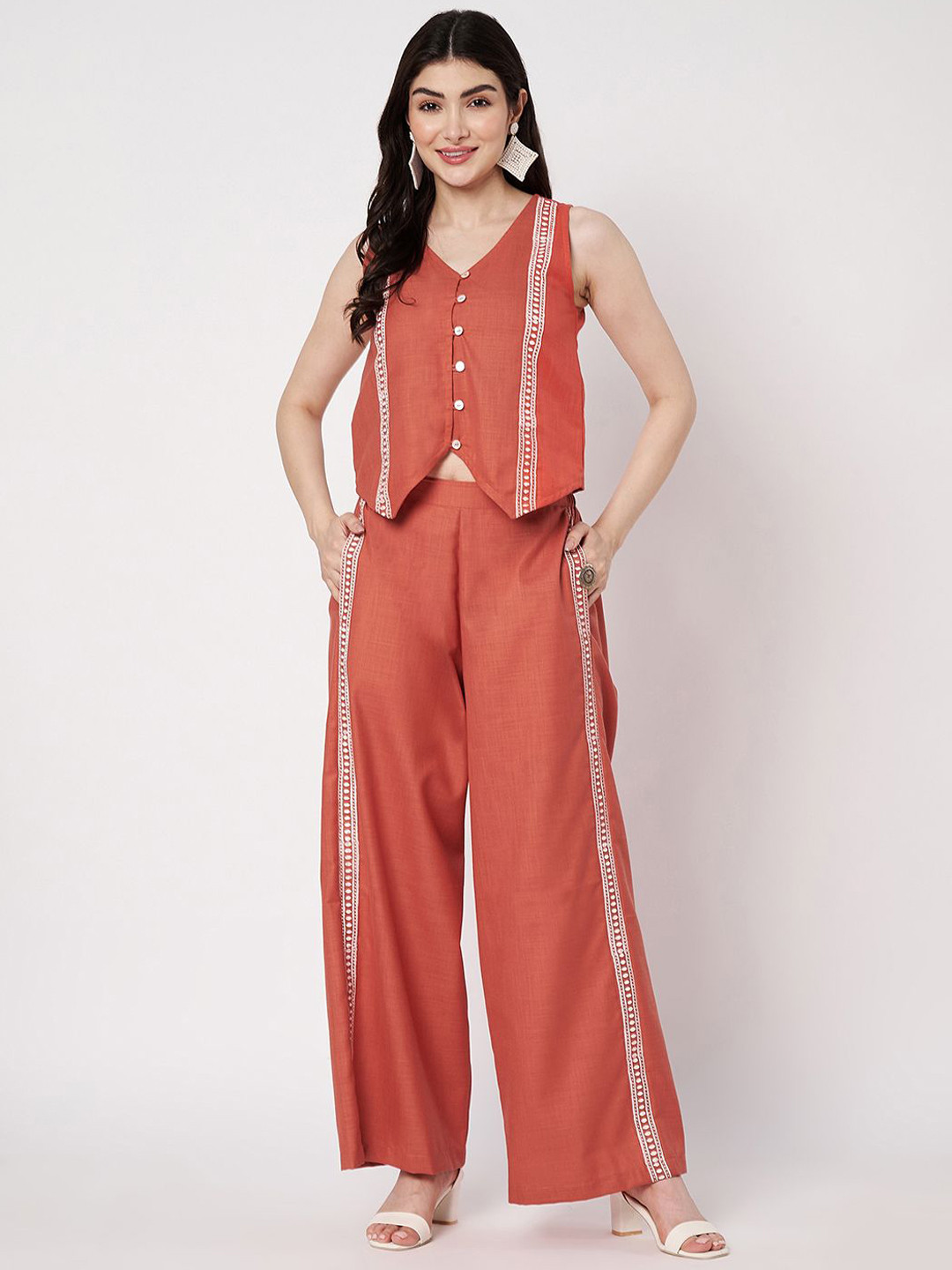 9rasa Side Block Printed Waistcoat With Trousers Co-Ords