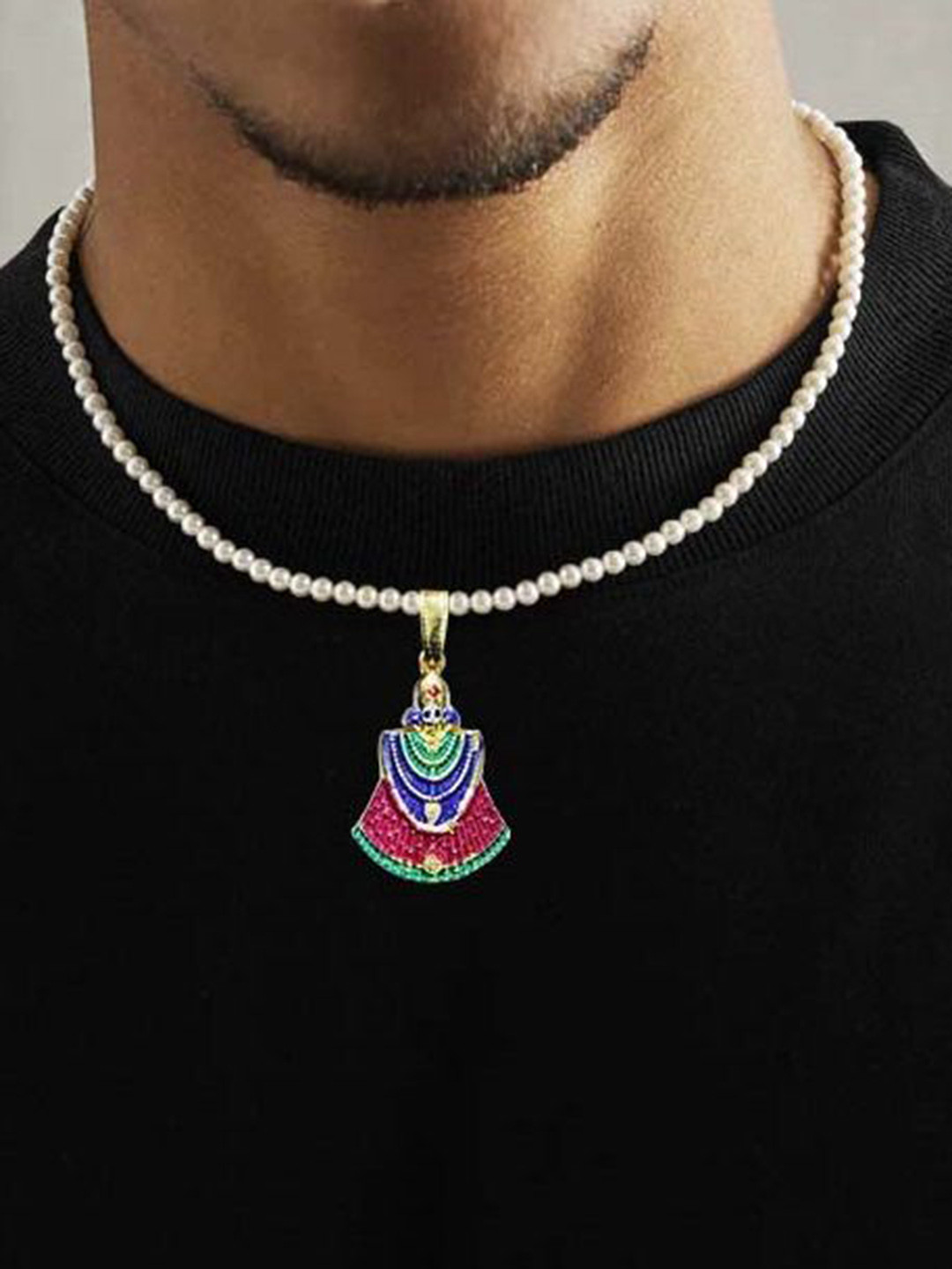 Utkarsh Unisex Stainless Steel Artificial Stones Studded Shri Baba Khatushyam Head Pendant