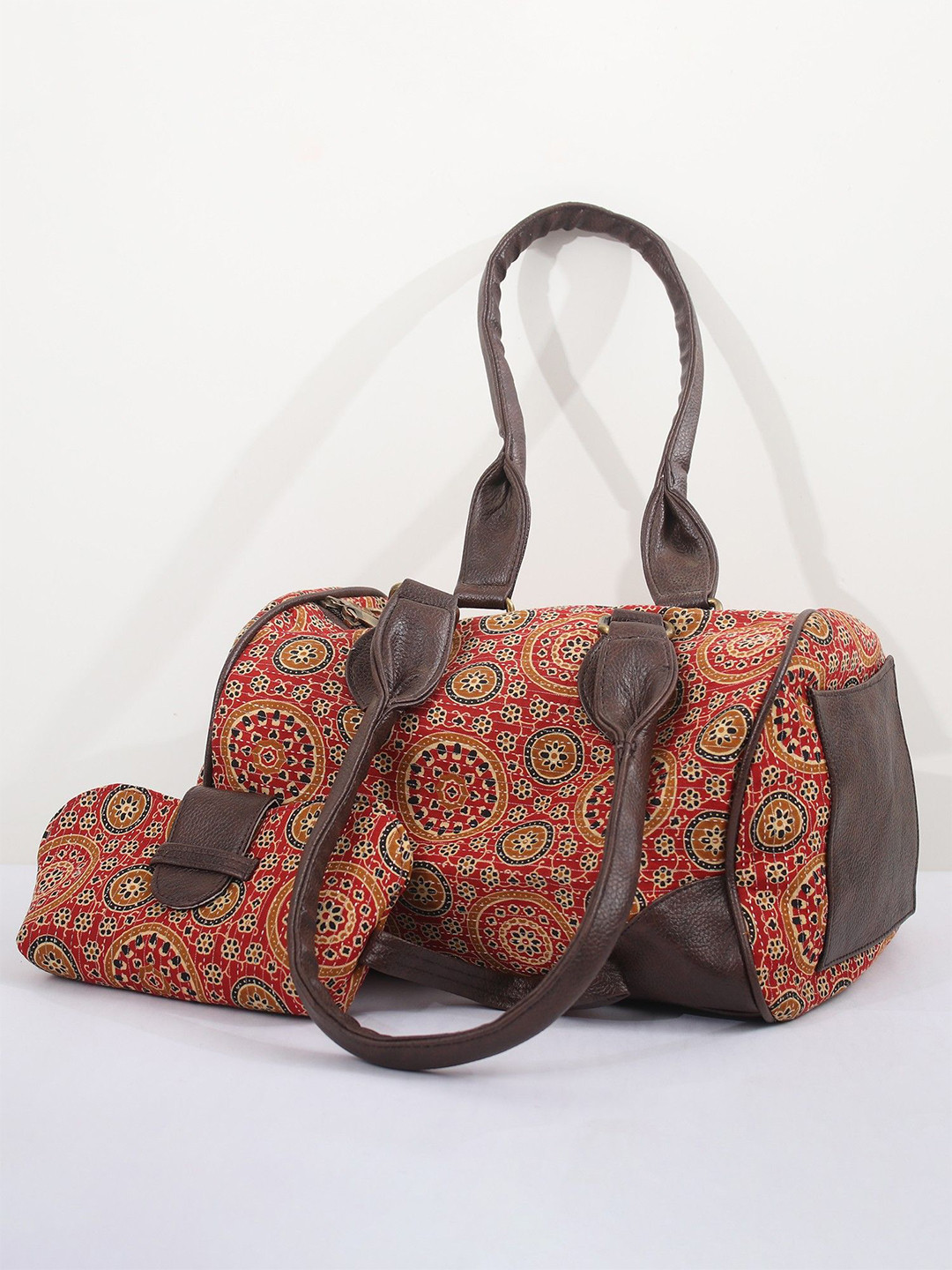 Exotic India Printed Cotton Medium Casual Duffel Bag with Sunglasses Hand Case