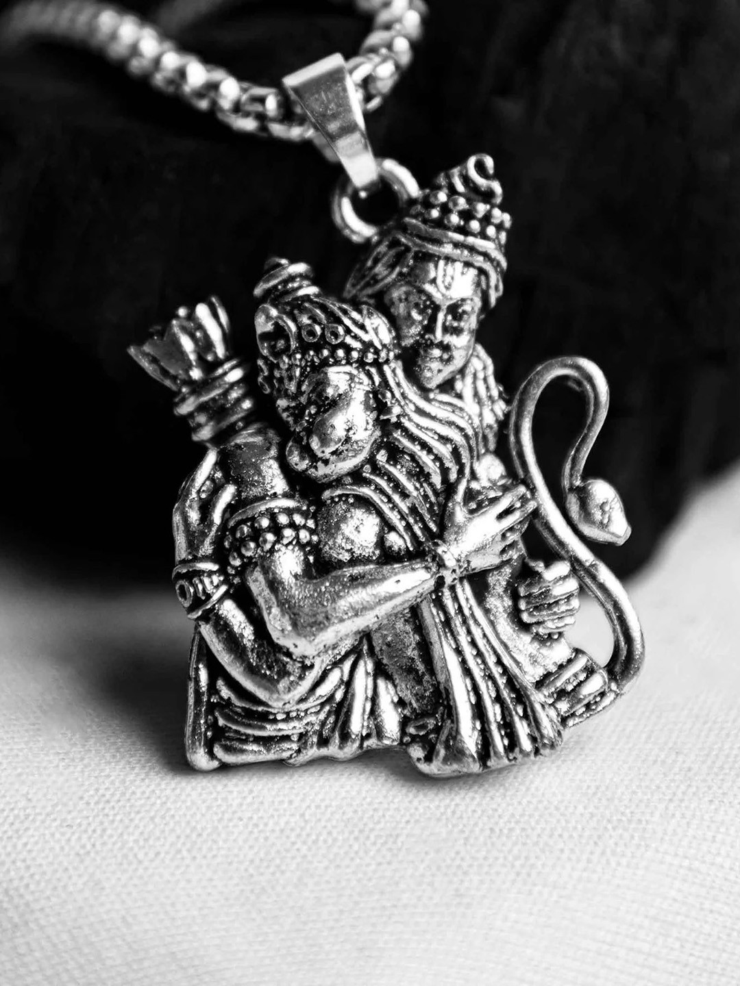 PASU FASHION Unisex Shree Ram Hanuman Stainless Steel Silver-Plated Pendant with Chain