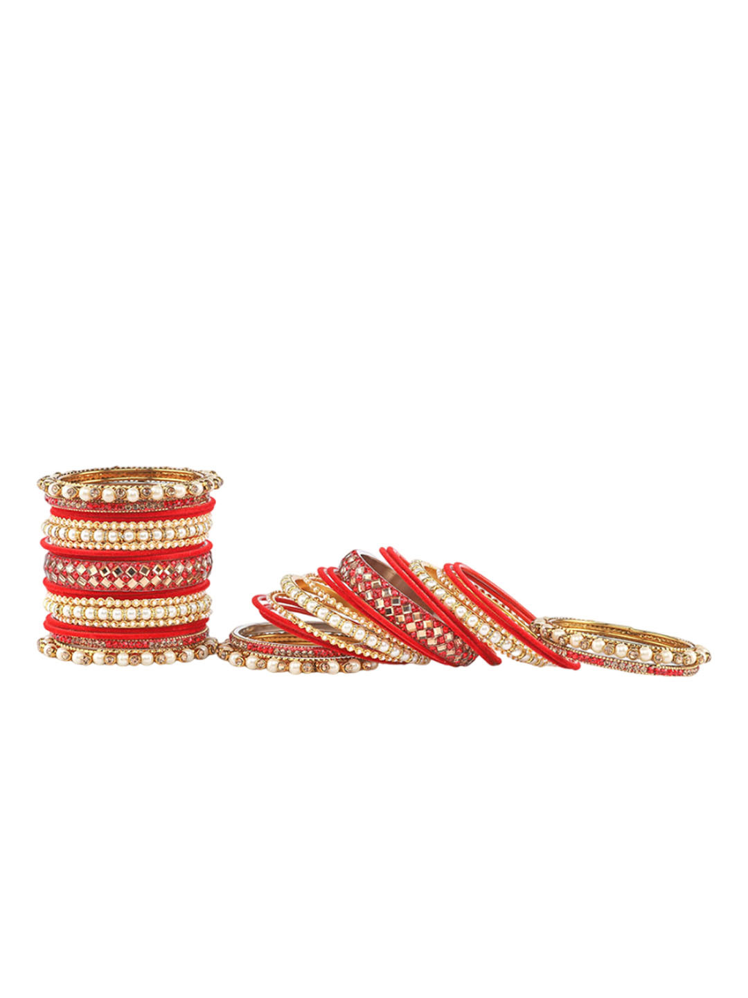 Amika Set of 34 Gold-Plated Pearl, Stone-Studded & Beaded Bangles