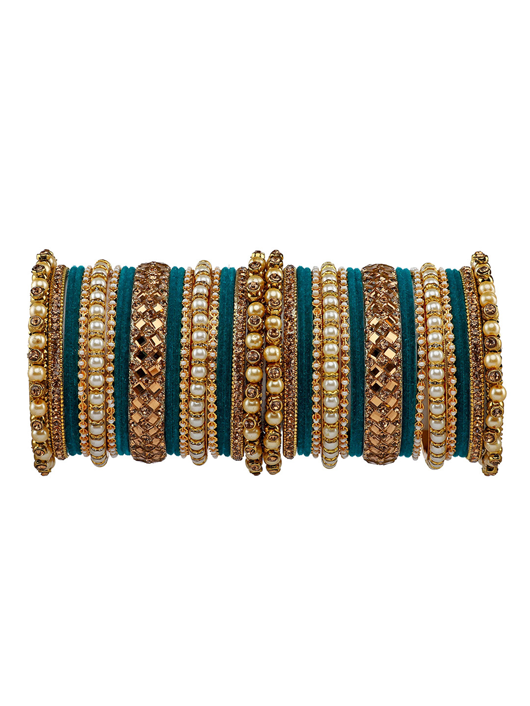 Amika Set of 34 Gold-Plated Pearl, Stone-Studded & Beaded Bangles