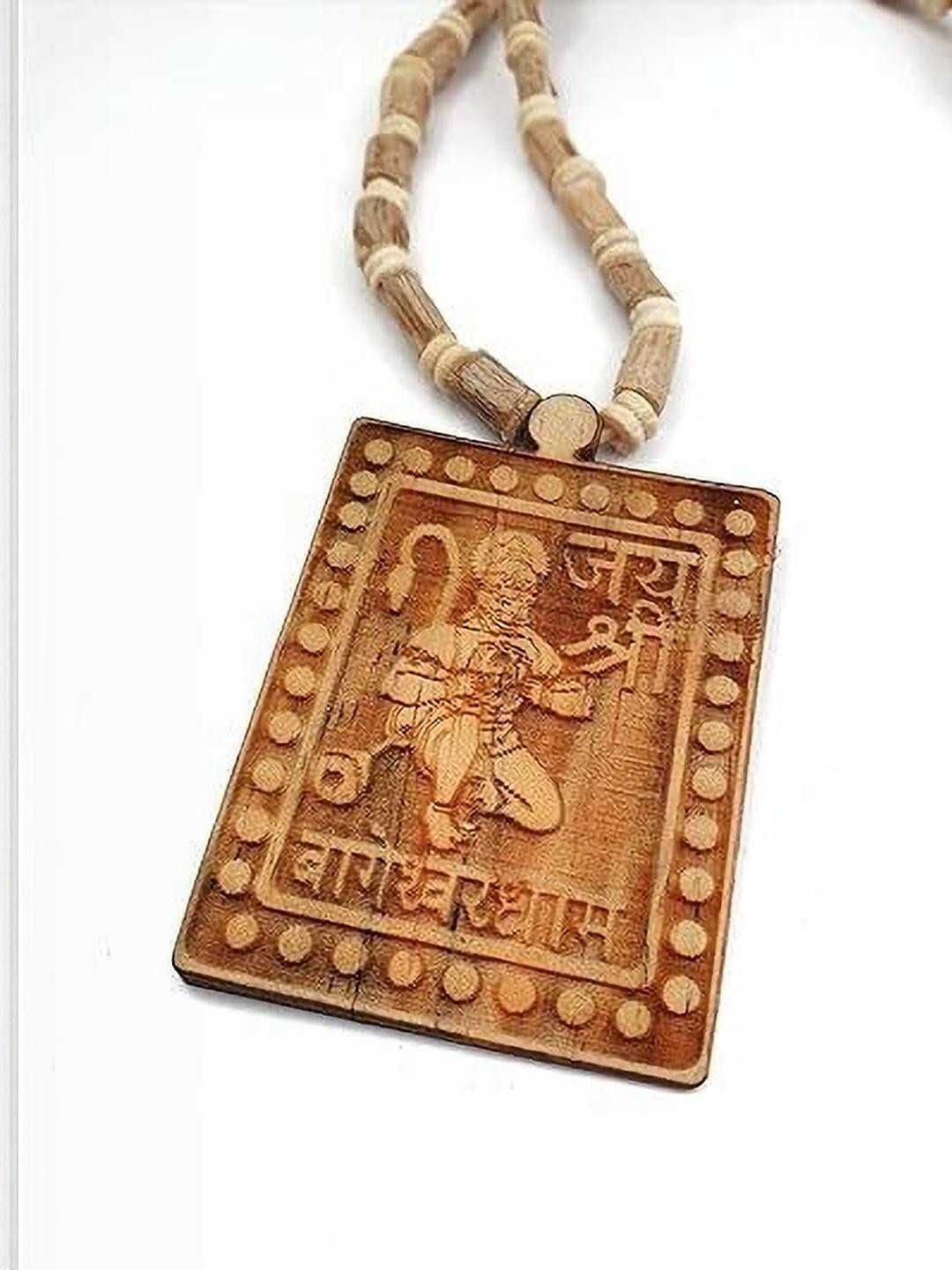 Shri Baba Bagheshwar Dham Hanuman Locket, Brown Wooden Tulsi Mala Beads Pendant for Men and Women, Original Bagheshwar Dham Balaji Kanthi Mala