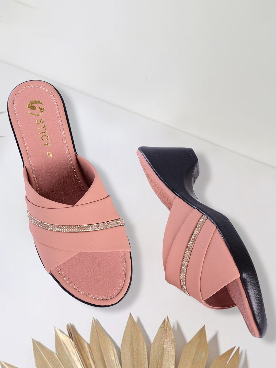 STICY Women Open Toe Embellished Platform Heel Sandals