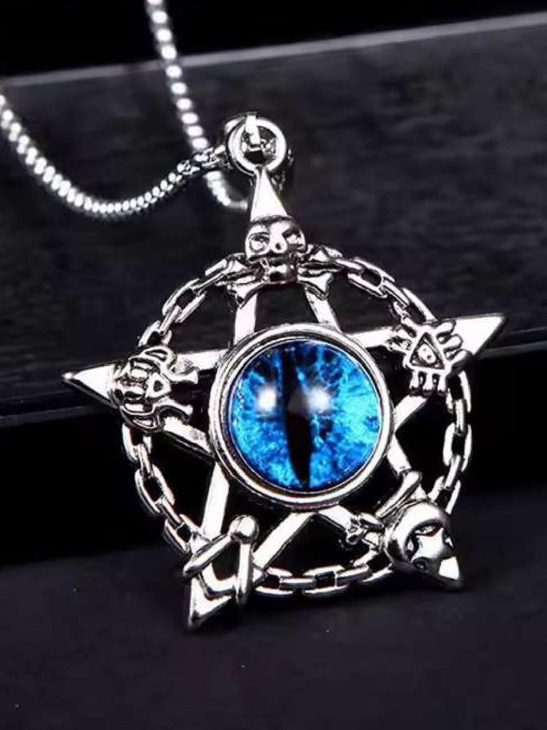 RSPR Stainless Steel Silver-Plated Stones Studded Evil Eye Star Shaped Korean Pendant
