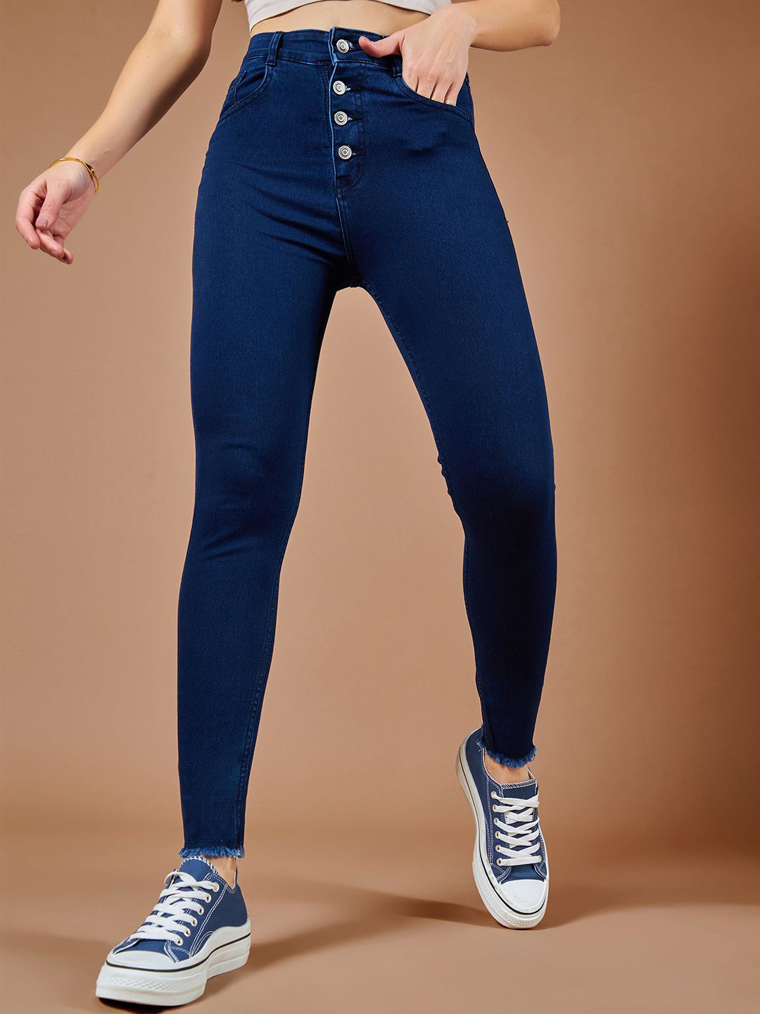 DOLCE CRUDO Rainbow Flakes Women Skinny Fit High-Rise Stretchable Denim Jeans