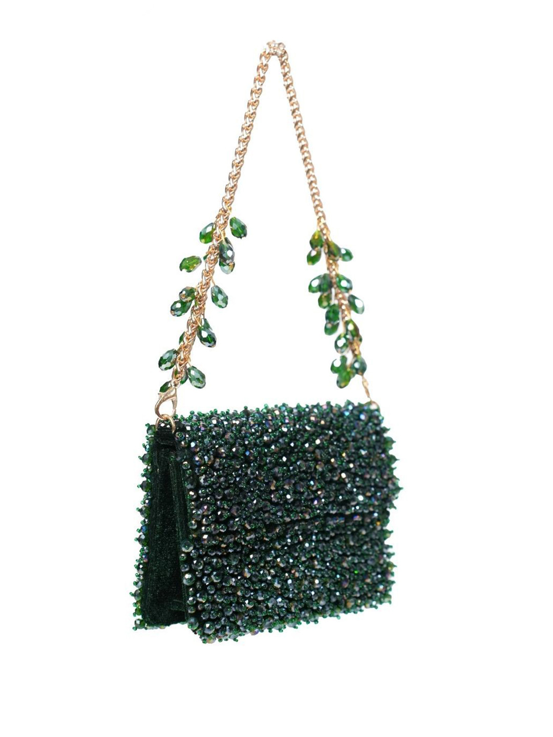 House of Kosha Kiyara Suede Structured Crystal Studded Embellished Mini Shoulder Bag